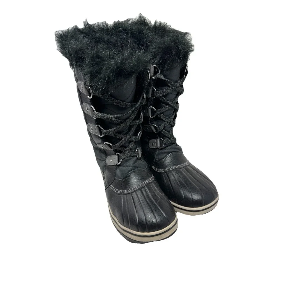 🔥SOREL Tofino🖤 fleece Lined‎ Quilted Fur Trim Winter Waterproof Snow Boots 6